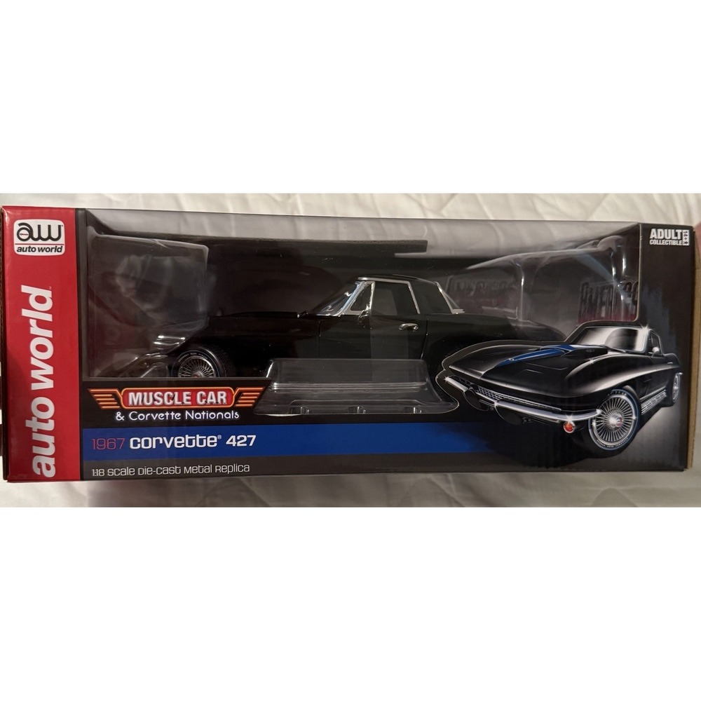 MINT NIB - Auto World American Muscle 1967 Black Chevy Corvette 427 Die Cast‎